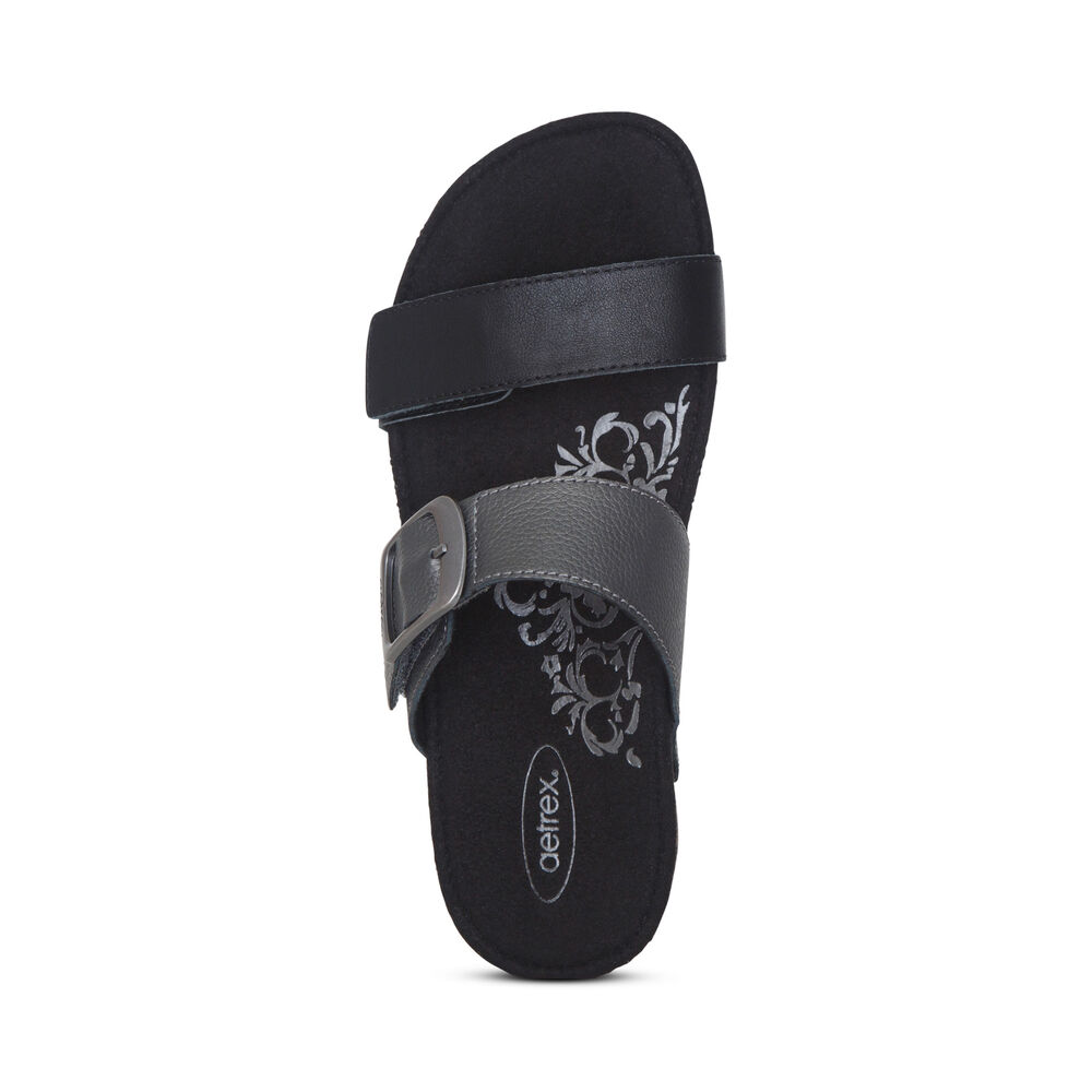 Aetrex Women's Daisy Adjustable Slippers - Black | USA 6EML522